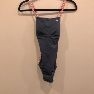 Nike Blue Swimsuit One Piece Pink Stripe Sides and Straps Small